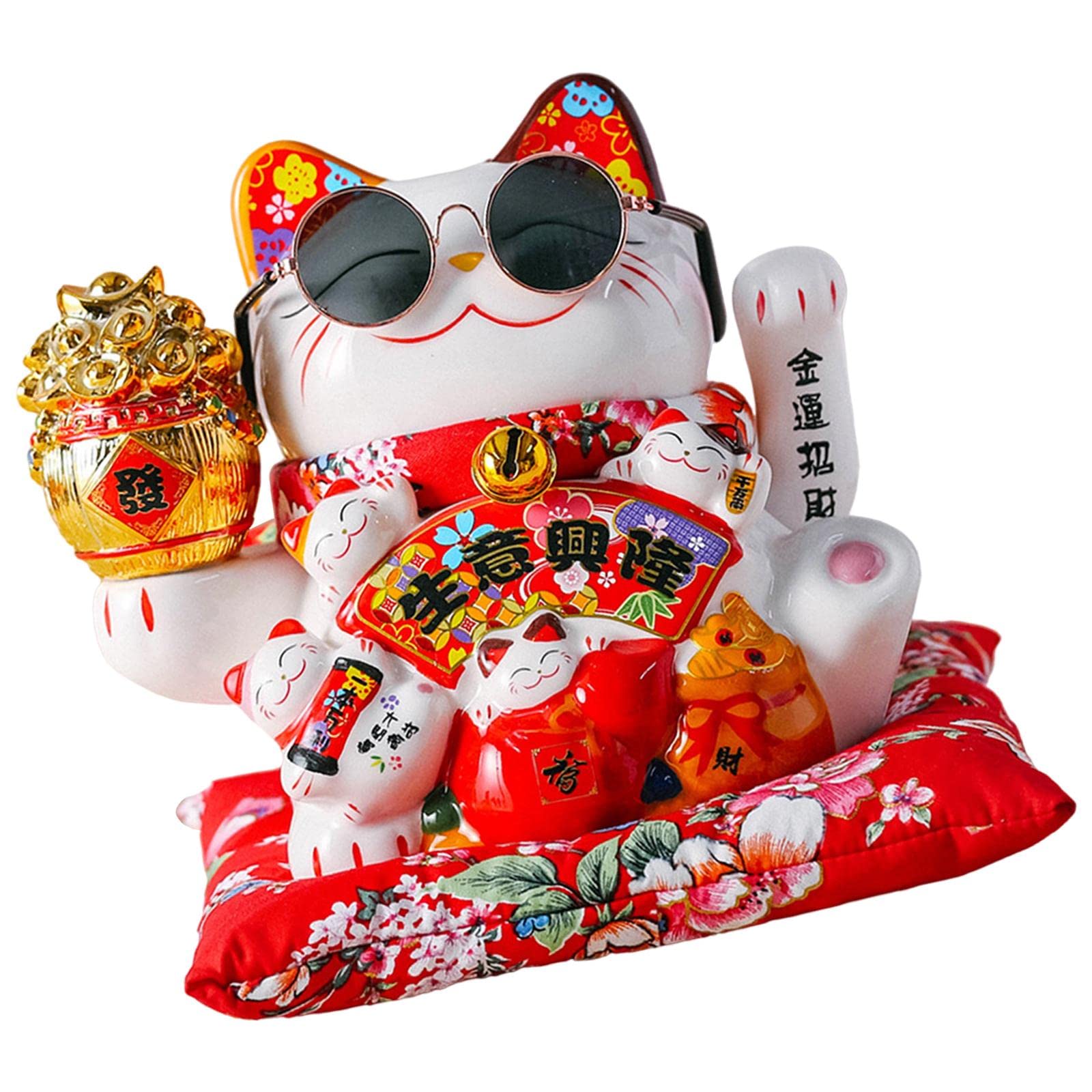 Amazon.com: jojomis Ceramic Lucky Cat Figure Toy Waving Fortune